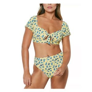 Jessica Simpson Floral Delight Puff Sleeve Bikini Set, NWT